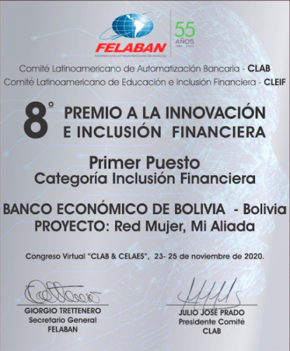 Banco Económico, gana primer lugar del Premio de Innovación e Inclusión Financiera