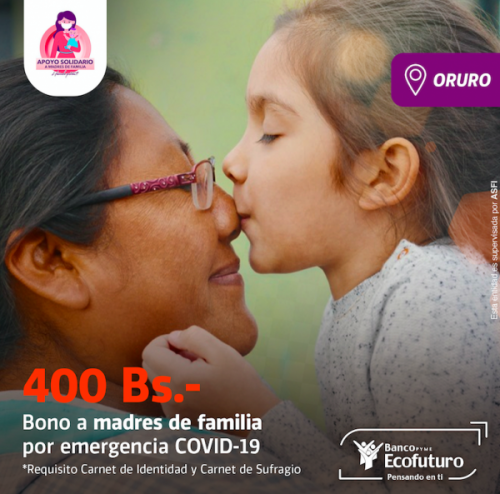 Banco Ecofuturo pagó a más de 20.000 mujeres el Bono Madre en Oruro