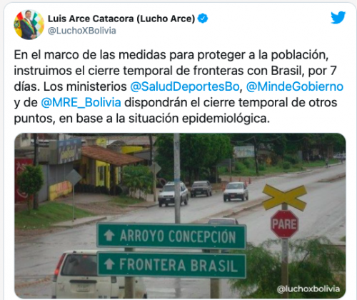 Bolivia cierra fronteras con Brasil durante 7 días para evitar contagios de su variante