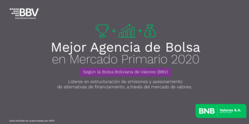 BNB Valores S.A. recibe el premio a la Mejor Agencia de Bolsa en Mercado Primario 2020